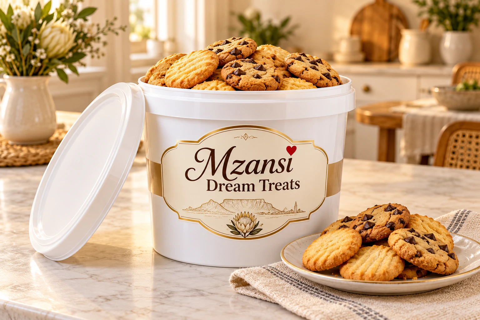 Illustrative branded presentation concept for Biscuit Bucket