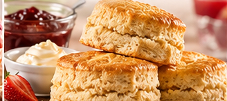 Golden scones with jam and cream